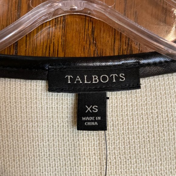 Talbots Ivory Sweater with Faux Leather Trim - Picture 5 of 6